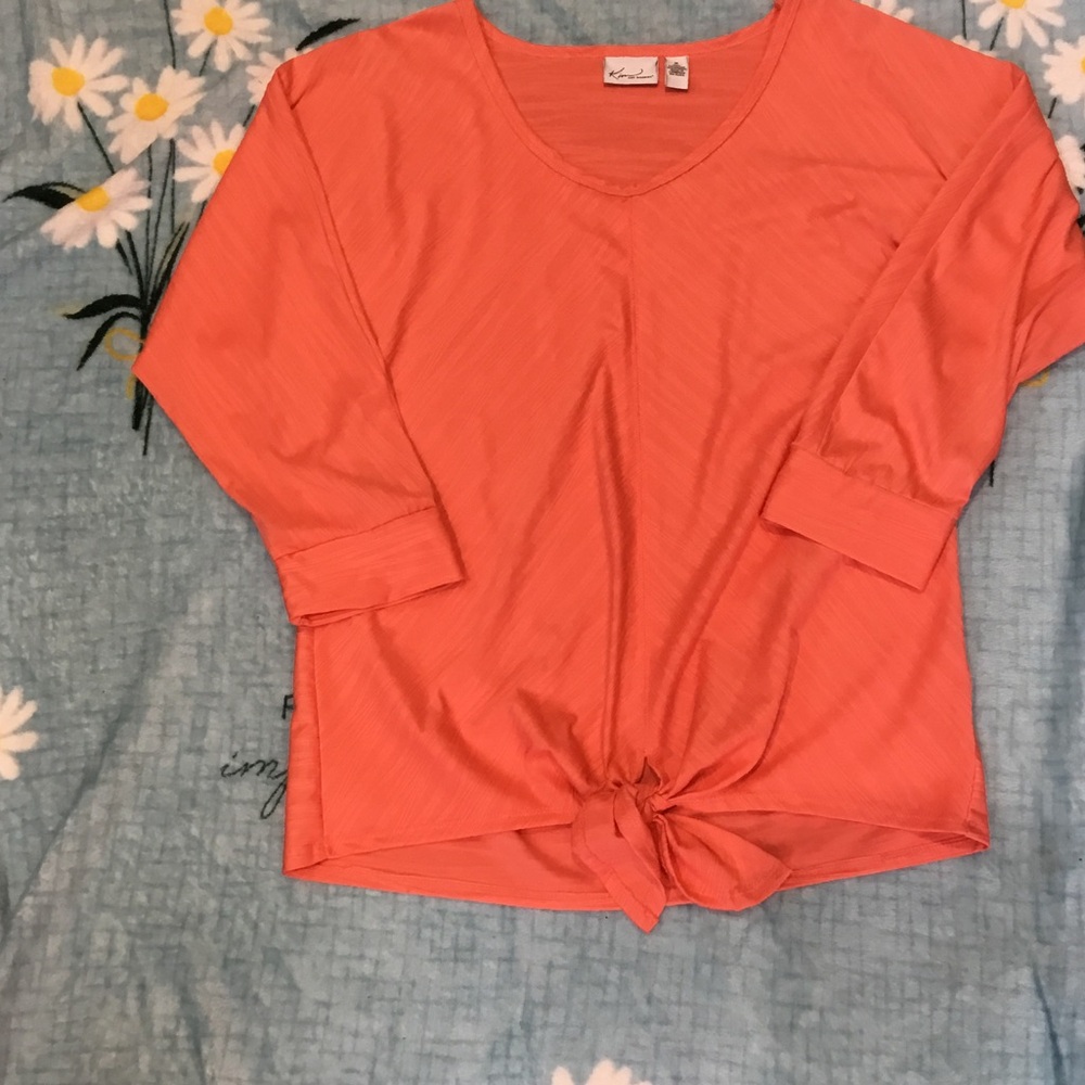 Kim Rogers Coral Tie-Front V-Neck Tunic